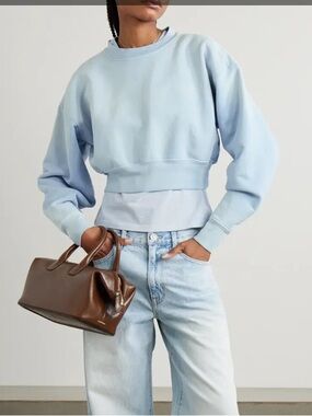 New SLVRLAKE Light Blue Cropped Crewneck Sweatshirt  Size Small Cotton